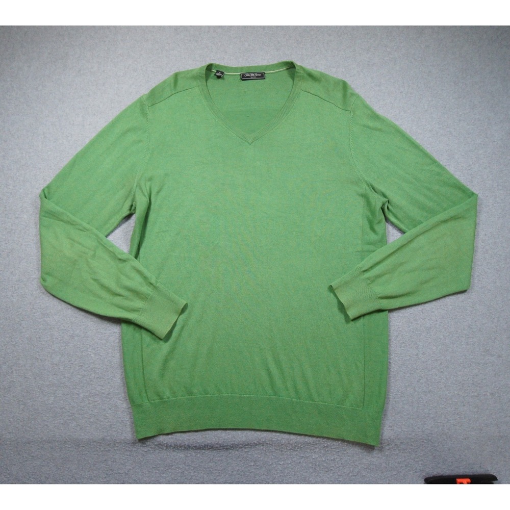 Saks Fifth Avenue Sweater Mens Medium Green V-Neck Silk Cotton Cashmere Blend